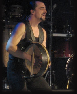 Ray Fean playing the bodhran, traditional Irish percussion instrument